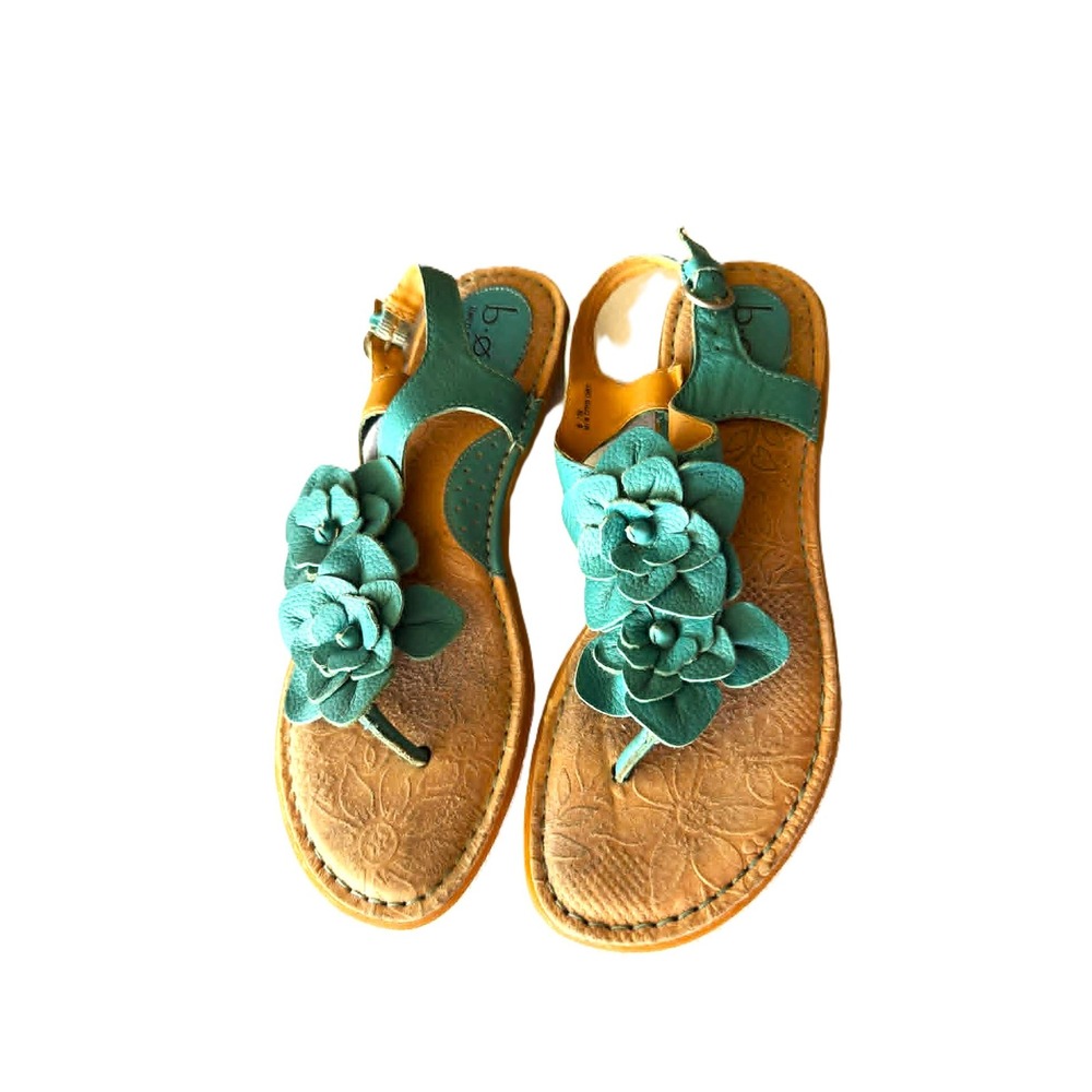 B.O.C. Born Concept Teal Leather Floral Thong Sandals Womens 8 Slingback Flat